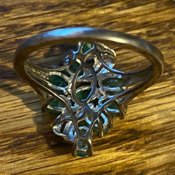 Ring Emeralds Size 8 9 Stones 4.82 Carats Sterling Silver 925 SIS Vintage - Picture 8 of 16